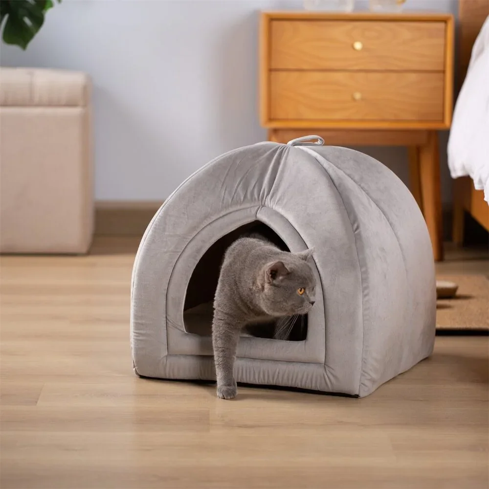 Large Cat Bed - Soft Cat Tent - Grey - 19x19 inches - New In Original Packaging